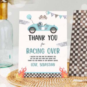 Racing Car Invitation, Two Fast Birthday, Thank You Card Blue Race Car Thank You Invitation