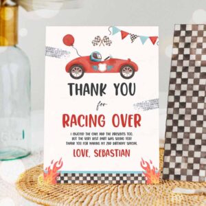 Racing Car Invitation, Two Fast Birthday, Thank You Card Red Race Car Thank You Invitation