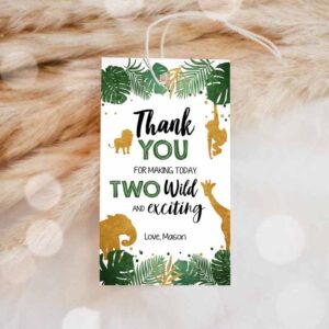 Two Wild Invitation, Two Wild Safari Animals Favor Tags, Second Birthday, Jungle Zoo Animals Invitation