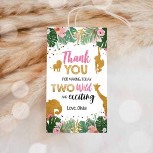 Two Wild Invitation, Two Wild Safari Animals Favor Tags, Second Birthday, Jungle Zoo Animals Invitation