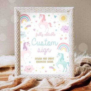 Rainbow Invitation, Unicorn Birthday, Custom Sign Magical Pastel Rainbow Unicorn Birthday Party Invitation
