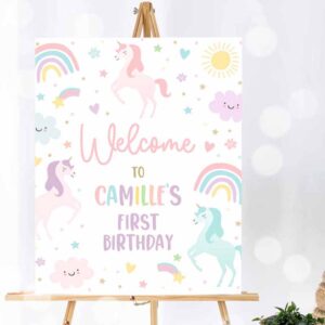 Rainbow Invitation, Unicorn Birthday Party, Welcome Sign Magical Pastel Rainbow Unicorn Birthday Invitation
