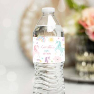 Rainbow Invitation, Unicorn Birthday, Water Bottle Wraps Magical Pastel Rainbow Unicorn Party Invitation
