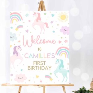 Rainbow Invitation, Unicorn Birthday, Welcome Sign Magical Pastel Rainbow Unicorn Birthday Party Invitation