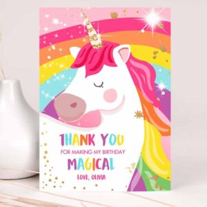 Rainbow Invitation, Unicorn Thank You Card Magical Birthday Party, Rainbow Thank You Note Invitation