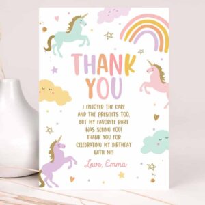 Unicorn Invitation, Unicorn Thank You Card Magical Party, Birthday, Girl Pink Pastel First Birthday Invitation