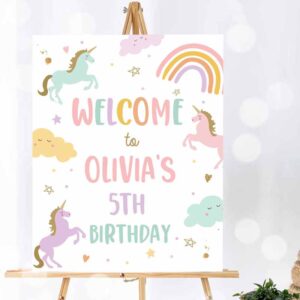 Rainbow Invitation, Unicorn Welcome Sign Pastel Unicorn Birthday, Door Sign Rainbow Girl Magical Invitation