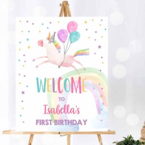 Rainbow Invitation, Unicorn Welcome Sign Unicorn Birthday, Door Sign Rainbow Girl Magical Unicorn Invitation