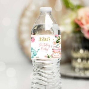Tea Party Invitation, Water Bottle Label Tea Party, Girl Birthday, Tea for Two Birthday Invitation