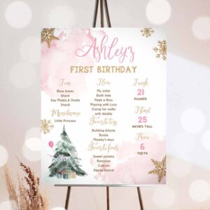 Winter Invitation, Winter Tree Birthday, Milestones Sign Winter Onederland Watercolor First Birthday, Birthday Girl Invitation