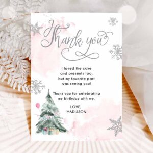 Winter Invitation, Winter Tree Thank You Card Watercolor Birthday, Winter Onederland Pink Girl Invitation