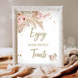 Boho Pampas Invitation, Enjoy Some Sweet Treats Sign Pampas Grass Baby Shower Sign Gender Invitation