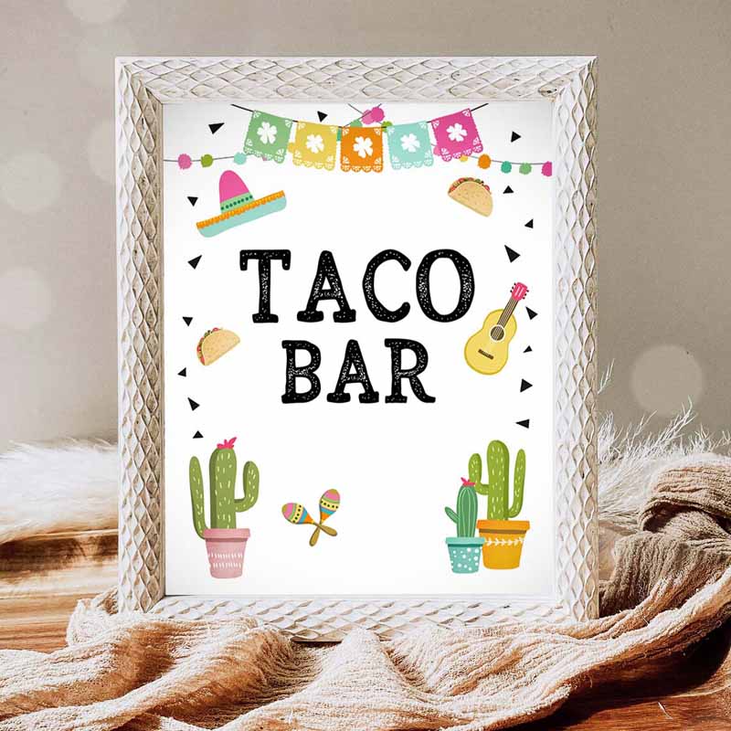 1 Fiesta Taco Bar Sign Fiesta Theme Bridal Shower Baby Shower Decor Cactus Succulent Table Taco Sign 8x10 Instant Download PRINTABLE 0161