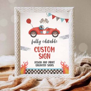 Racing Car Invitation, Fully Race Car Custom Sign Growing Up Two Fast Race Car Invitation