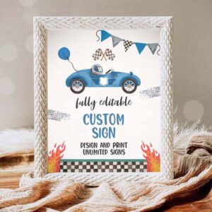 Racing Car Invitation, Fully Race Car Custom Sign Two Fast 2nd Birthday Party Invitation