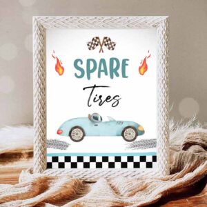 Racing Car Invitation, Spare Tires Race Car Sign Race Car Birthday Party Two Invitation