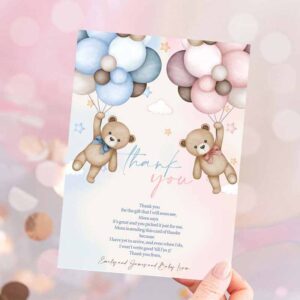 Teddy Bear Invitation, Teddy Bear Gender Reveal Party, Thank You Card Boho Baby Invitation