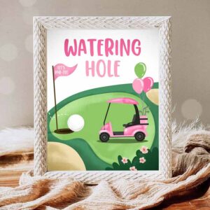 Golf Invitation, Watering Hole Birthday Drink Table Golf Birthday Party, Girl Pink Invitation