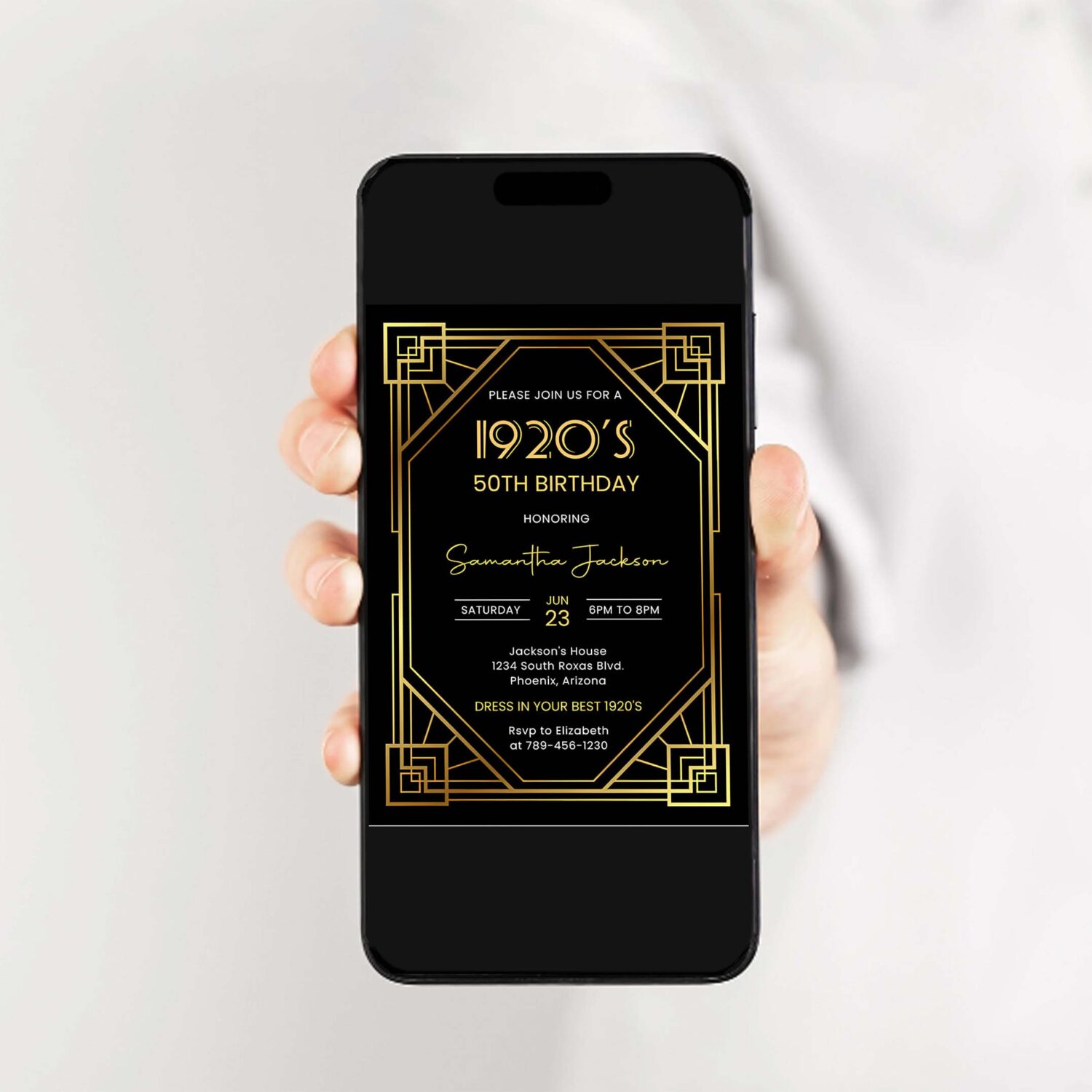 1920s art deco birthday invitation 30th 40th 50th birthday party great gatsby party invite black and gold twenties dinner 2