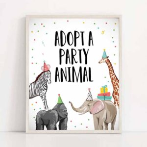 2 adopt an animal birthday sign table decor party animals birthday wild one animals zoo safari table sign zoo party jungle printable 0142 1