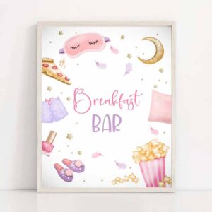 2 breakfast bar sign sleepover birthday sign slumber party decor teen birthday movie night pancakes pajamas snack sign download printable 0447 1