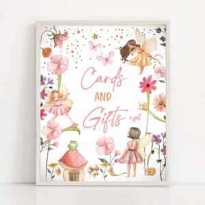 2 cards and gifts sign fairy birthday sign gift table decor magical fairy garden tea party decor girl table sign decorations printable 0406 1