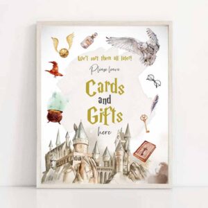 2 cards and gifts sign wizard birthday sign wizard baby shower party decor gifts sign magical party decorations table download printable 0440 1
