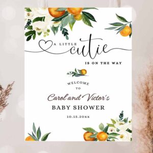 2 editable orange a little cutie is on the way baby shower sprinkle welcome sign gender neutral decor decoration 1