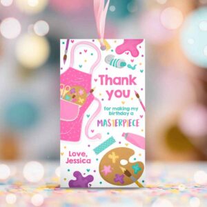 2 editable art birthday party favor tag labels painting party birthday pink arts 9o 1