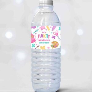2 editable art birthday party water bottle wrap painting party birthday pink arts and crafts party gift labels tags favors instant download 9o 1