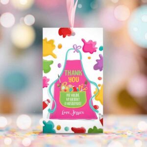 2 editable art favor tags painting party thank you tag gift tag art birthday girl pink craft paint brush corjl template printable 0319 1