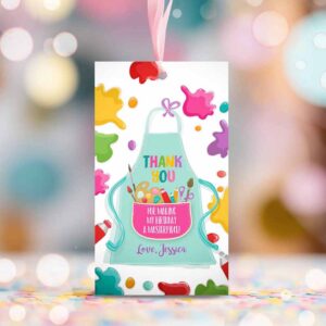 2 editable art party favor tag painting thank you tag gift tag art birthday girl pink craft paint brush corjl template printable 0319 1