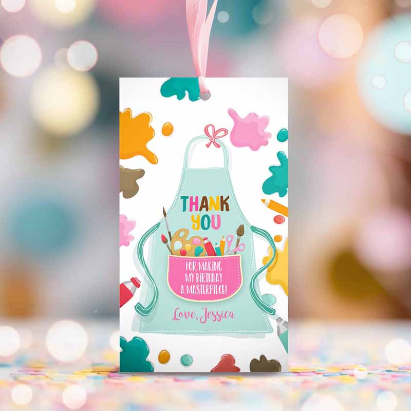 2 Editable Art Party Favor Tags Painting Party Thank You Tag Gift Tag Art Birthday Girl Pink Craft Paint Brush Corjl Template Printable 0319