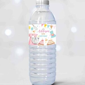 2 editable baking birthday water bottle labels cooking birthday cupcake baking party decor girl printable bottle labels template corjl 0364 1