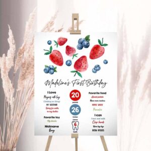 2 editable berry first birthday milestones sign strawberry blueberry first birthday girl farmers market download template printable 1