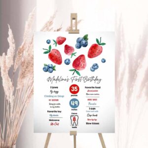 2 editable berry first birthday milestones sign strawberry blueberry first birthday girl farmers market download template printable corjl 0399 1