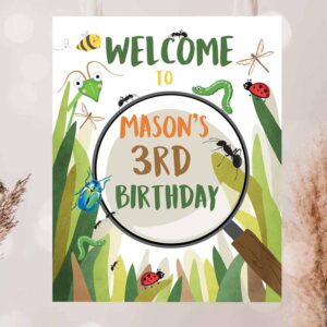 2 editable bug birthday party welcome sign boy bug party outdoor bug hunt birthday sign table sign bugging download corjl template printable 0090 1