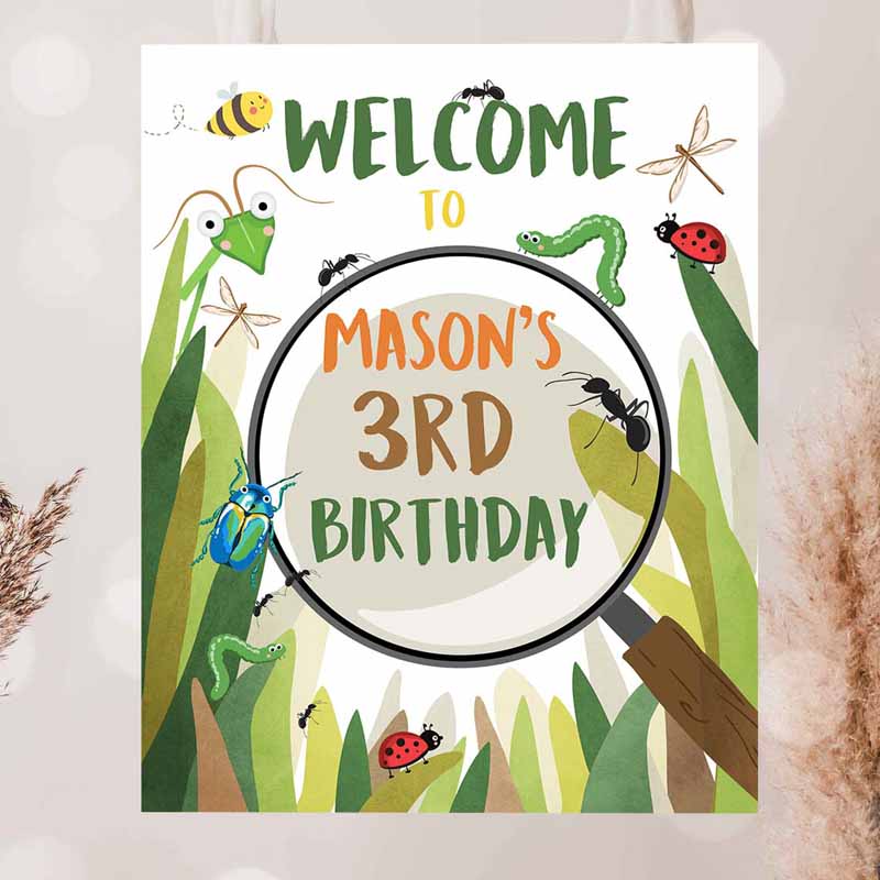 2 Editable Bug Birthday Party Welcome Sign Boy Bug Party Outdoor Bug Hunt Birthday Sign Table Sign Bugging Download Corjl Template PRINTABLE 0090