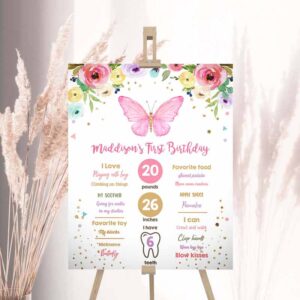 2 editable butterfly birthday milestones sign garden 1st birthday first birthday girl pink and gold download corjl template printable 0162 1