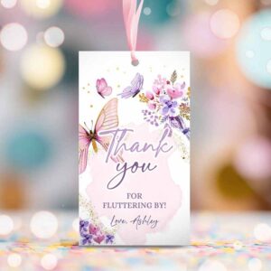 2 editable butterfly favor tags butterfly birthday thank you tags garden shower pink gold girl fluttering by floral template printable 0437 1