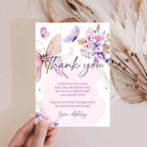 2 editable butterfly thank you card girl butterfly kisses thanks baby shower birthday party floral pink download printable template corjl 0437 1