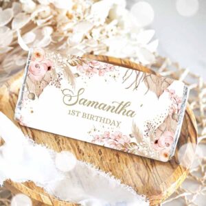 2 editable candy bar wrapper pampas grass 1st birthday candy bar wrapper boho birthday favors party girl thank you printable corjl 0395 1