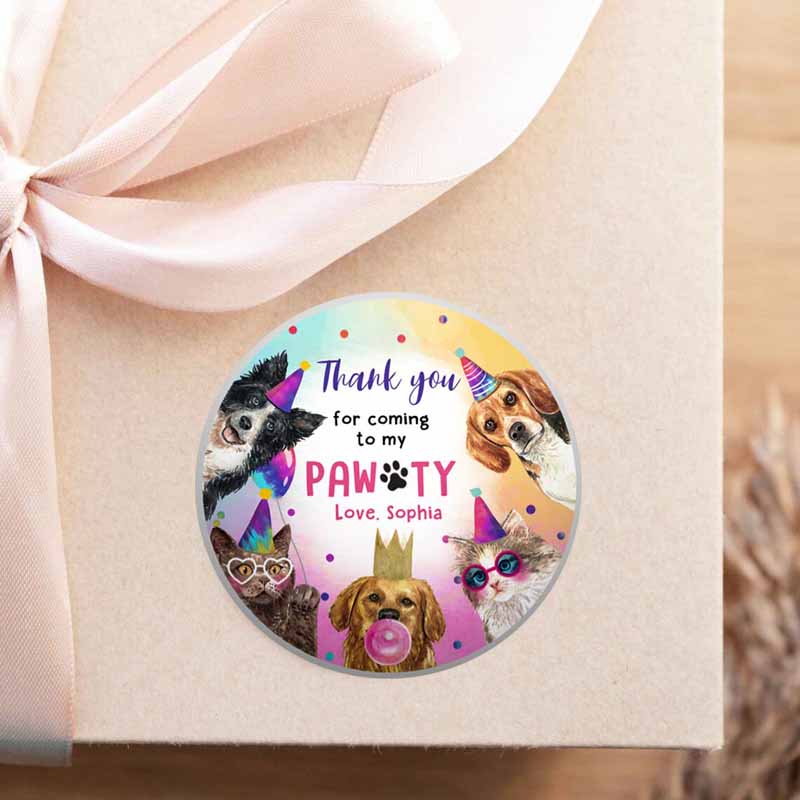 2 editable cats and dog favor tags puppy dog birthday thank you tag kitten pet party animal dog themed stickers template printable corjl 0460 1