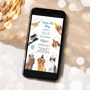 2 editable cats and dogs birthday evite cat dog birthday party invite boy kitten puppy pawty 1