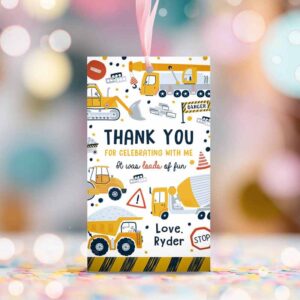 2 editable construction birthday party favor tag dump truck birthday digger excavator dumper construction site favor tag instant download ac 1