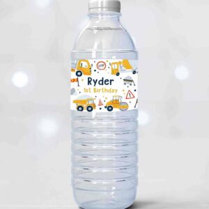 2 editable construction water bottle labels dump truck digger excavator construction birthday party water bottle wraps instant download ac 1