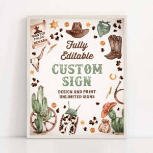 2 editable cowboy birthday party custom sign wild west cowboy 1st rodeo birthday party southwestern ranch birthday party instant download qo 1