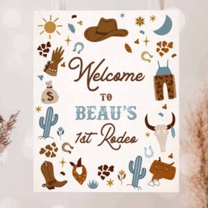 2 editable cowboy birthday party welcome sign wild west cowboy 1st rodeo birthday party southwestern ranch birthday decor instant download cw 1