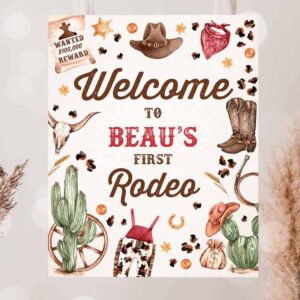 2 editable cowboy birthday party welcome sign wild west cowboy 1st rodeo birthday party southwestern ranch birthday party instant download qc 1