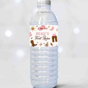 2 editable cowgirl birthday water bottle labels wild west cowgirl rodeo birthday party southwestern ranch birthday decor instant download u8 1